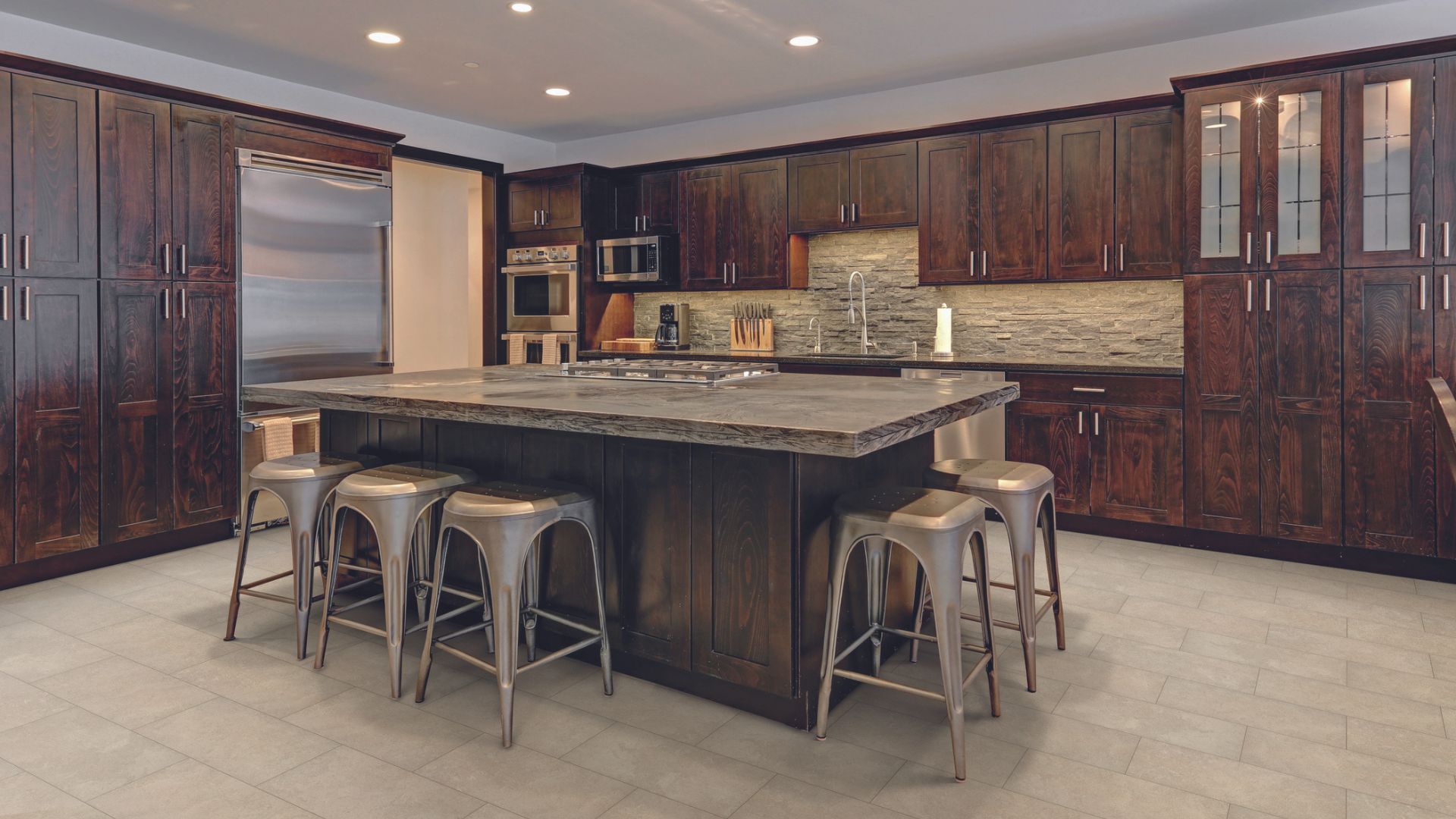 Cabinets and countertops in a kitchen.